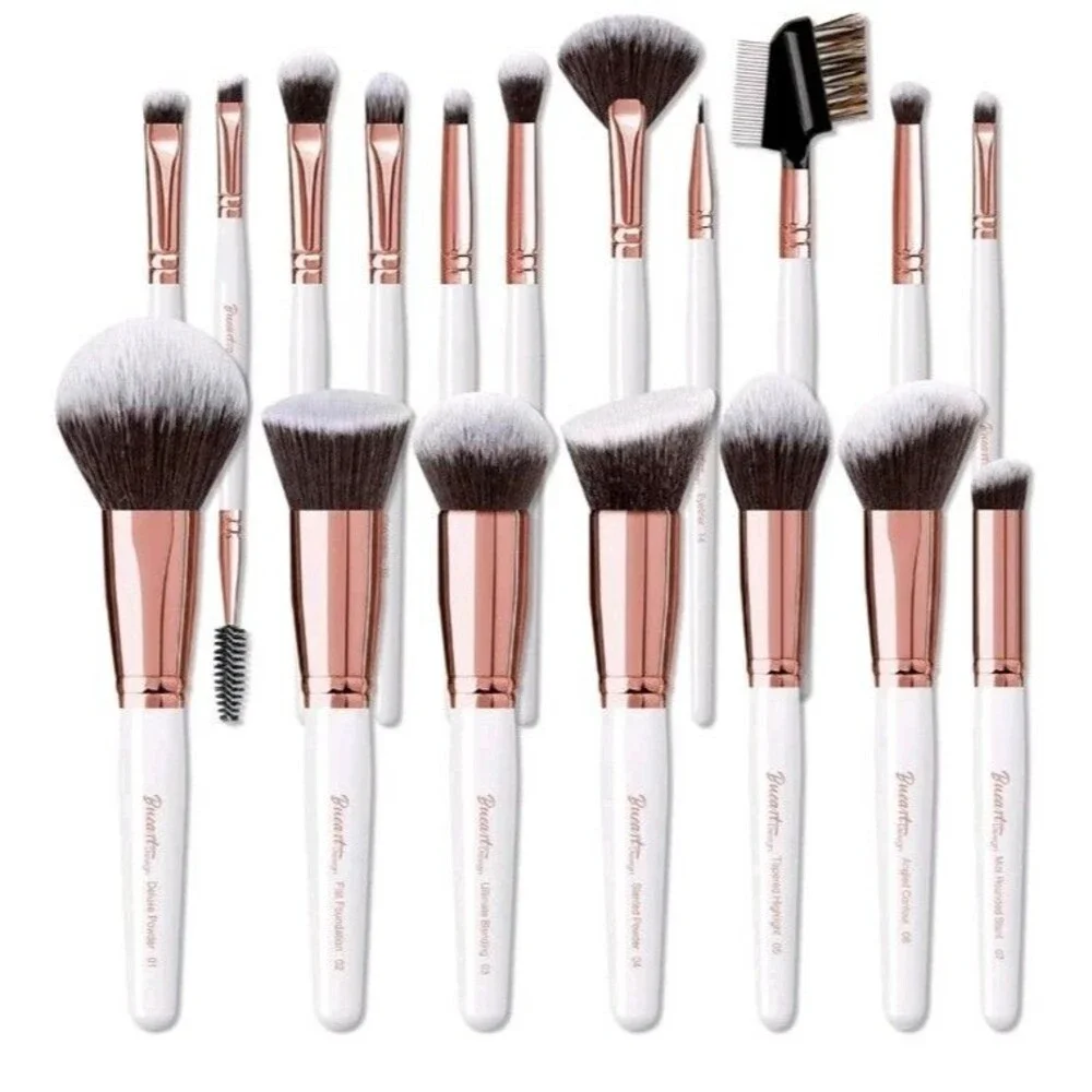 16Pcs Makeup Brush Set ULTRA SOFT White & Rose Gold Bueart Design New With Box!